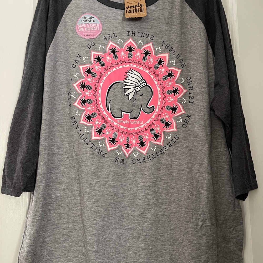 Simply Faithful Gray and Pink Long Sleeve Tee